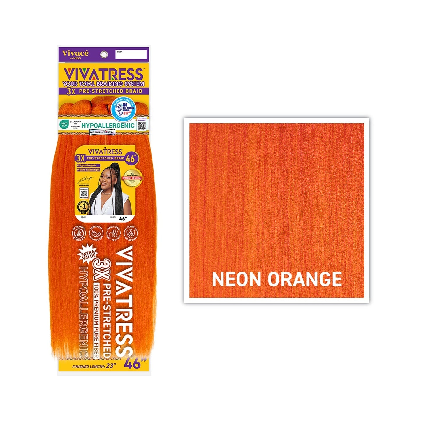 VIVATRESS 3X Pre-Stretched Braiding Hair – 46″ & 56″ – 46″, Neon Orange