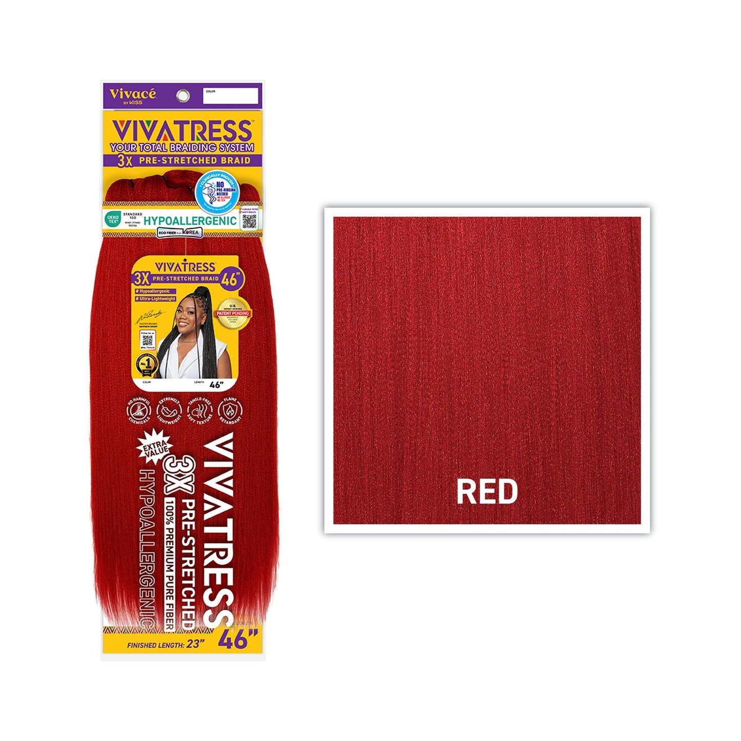 VIVATRESS 3X Pre-Stretched Braiding Hair – 46″ & 56″ – 46″, Red
