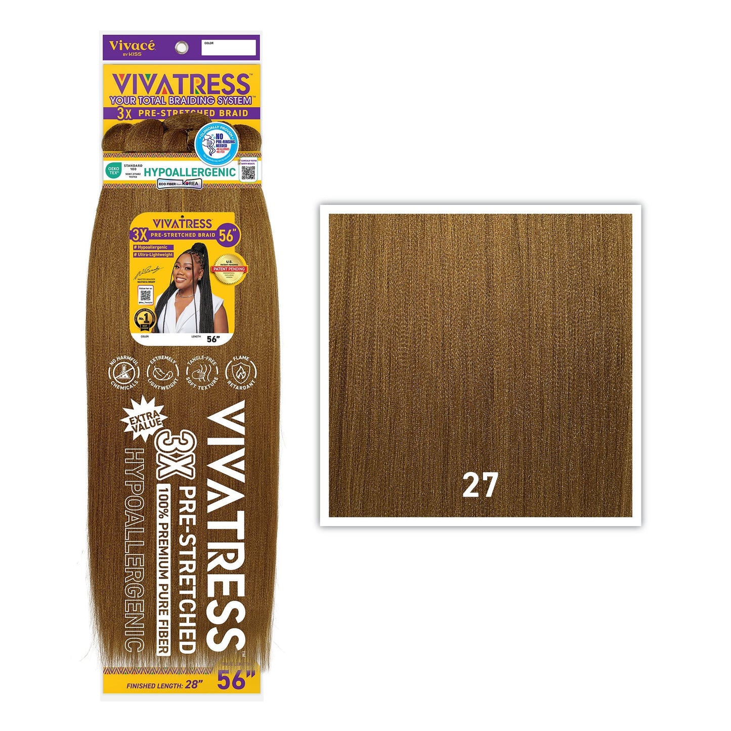 VIVATRESS 3X Pre-Stretched Braiding Hair – 46″ & 56″ – 56″, 27 - Honey Blonde