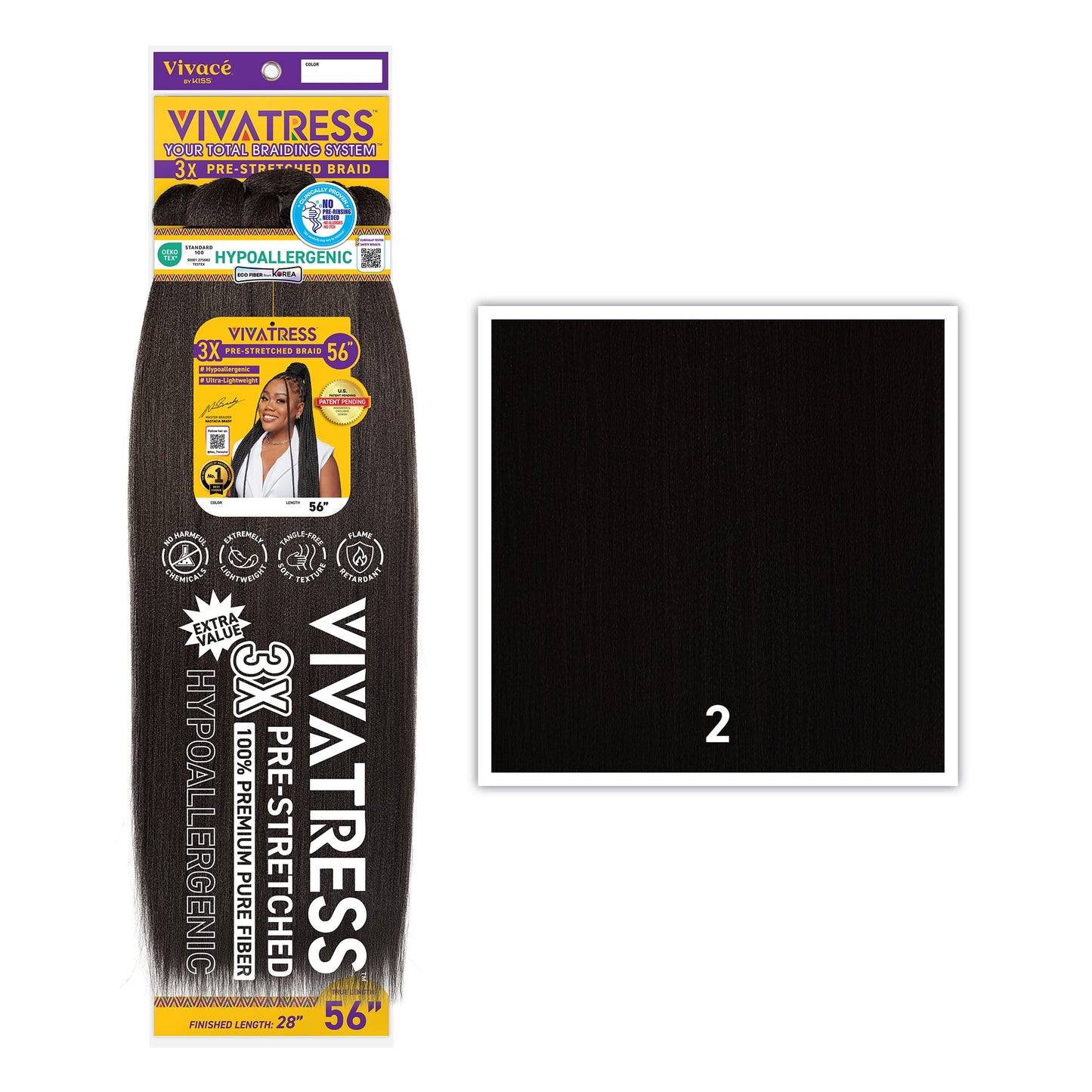 VIVATRESS 3X Pre-Stretched Braiding Hair 56" in 2 - Dark Brown