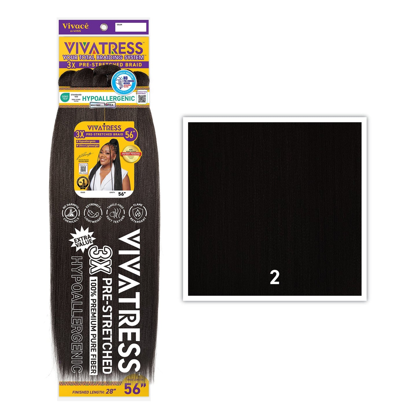 VIVATRESS 3X Pre-Stretched Braiding Hair – 46″ & 56″ – 56″, 2 - Dark Brown