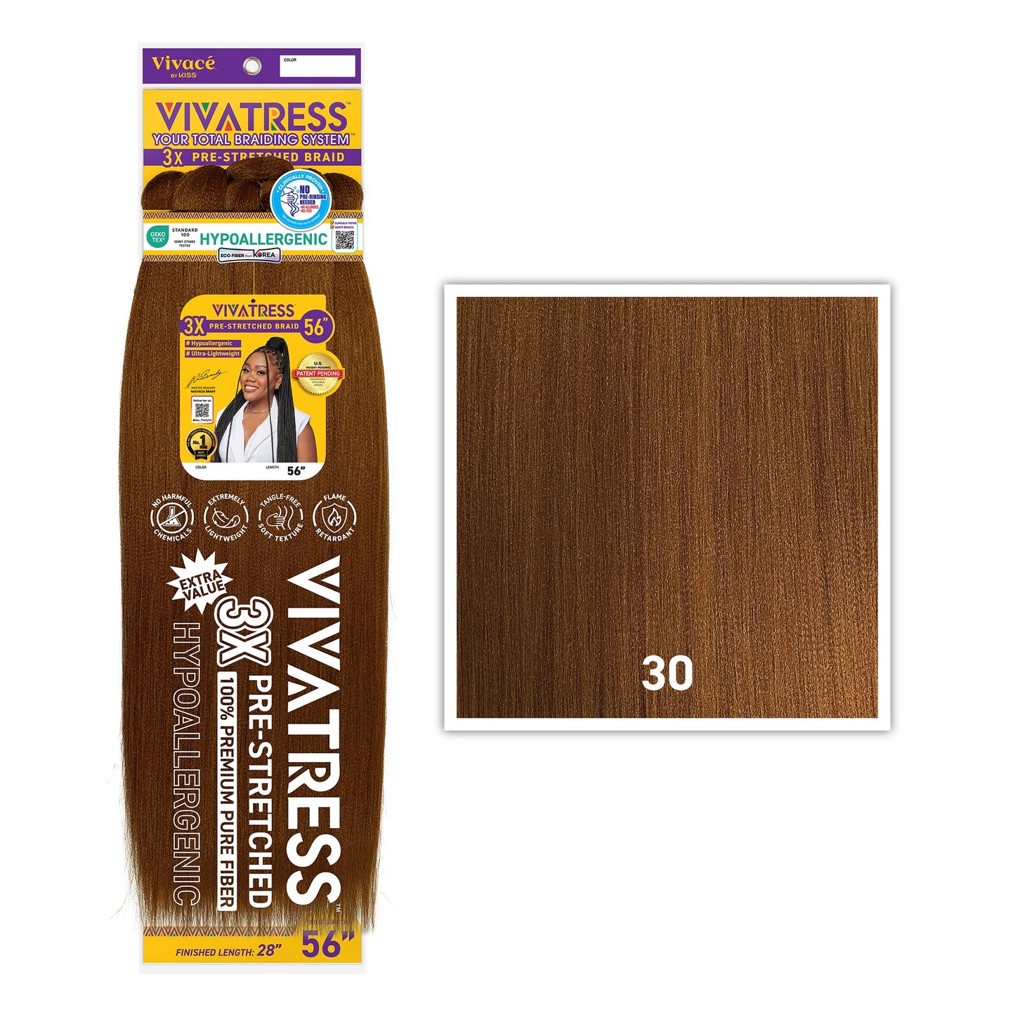 VIVATRESS 3X Pre-Stretched Braiding Hair 56" in 30 - Chestnut Brown