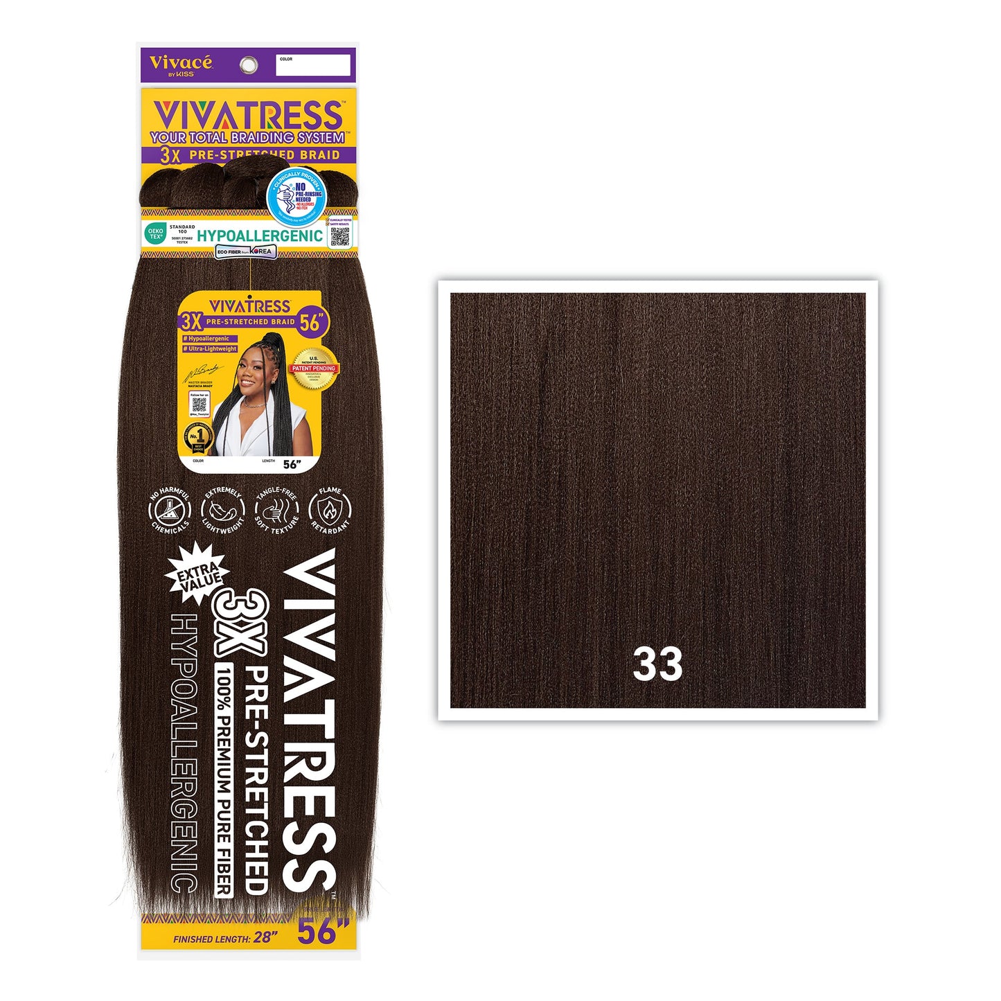 VIVATRESS 3X Pre-Stretched Braiding Hair 56" in 33 - Dark Golden Brown