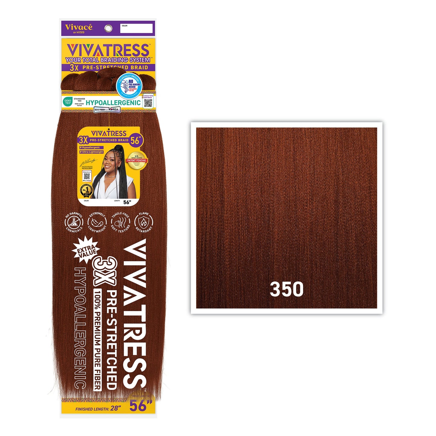 VIVATRESS 3X Pre-Stretched Braiding Hair 56" in 350 - Ginger