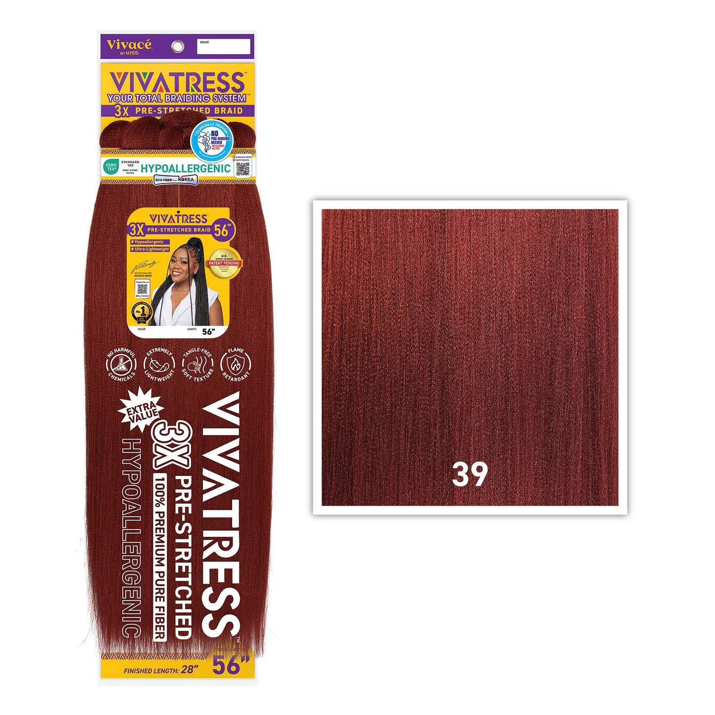 VIVATRESS 3X Pre-Stretched Braiding Hair – 46″ & 56″ – 56″, 39 - Maroon