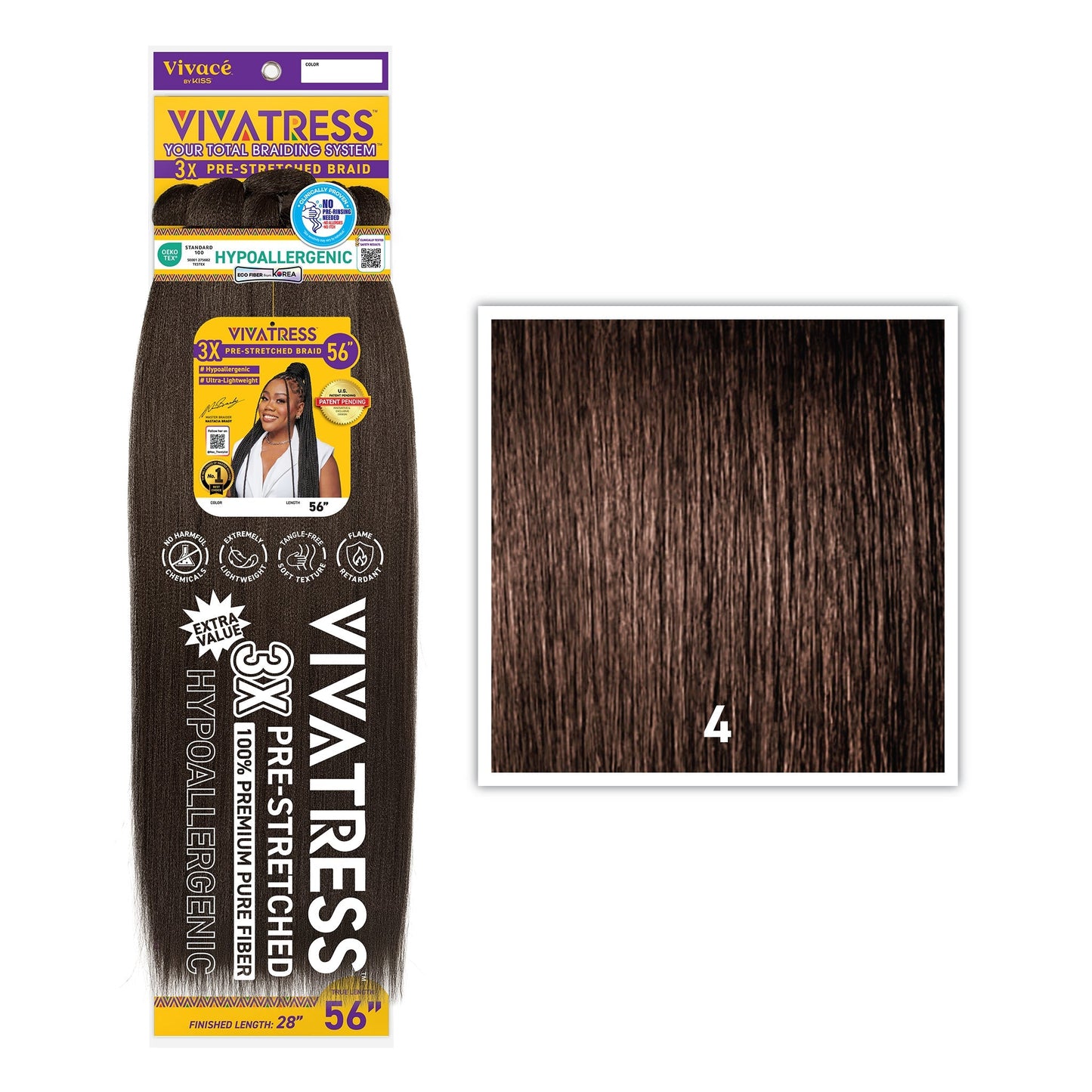 VIVATRESS 3X Pre-Stretched Braiding Hair – 46″ & 56″ – 56″, 4 - Medium Brown