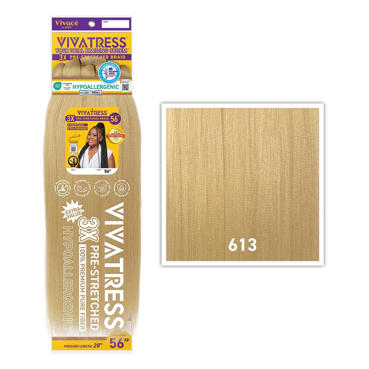 VIVATRESS 3X Pre-Stretched Braiding Hair – 46″ & 56″ – 56″, 613 - Light Blonde