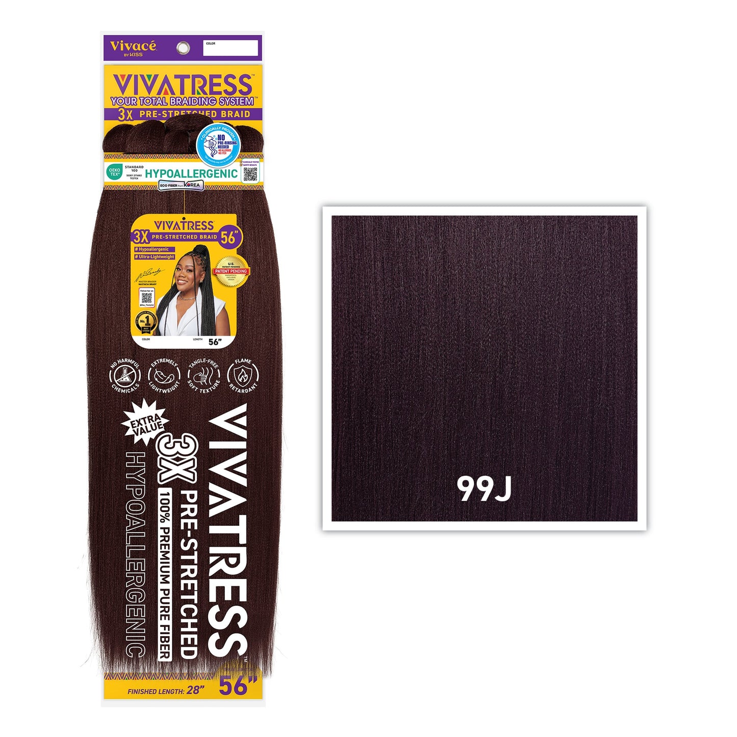 VIVATRESS 3X Pre-Stretched Braiding Hair 56" in 99J - Deep Wine