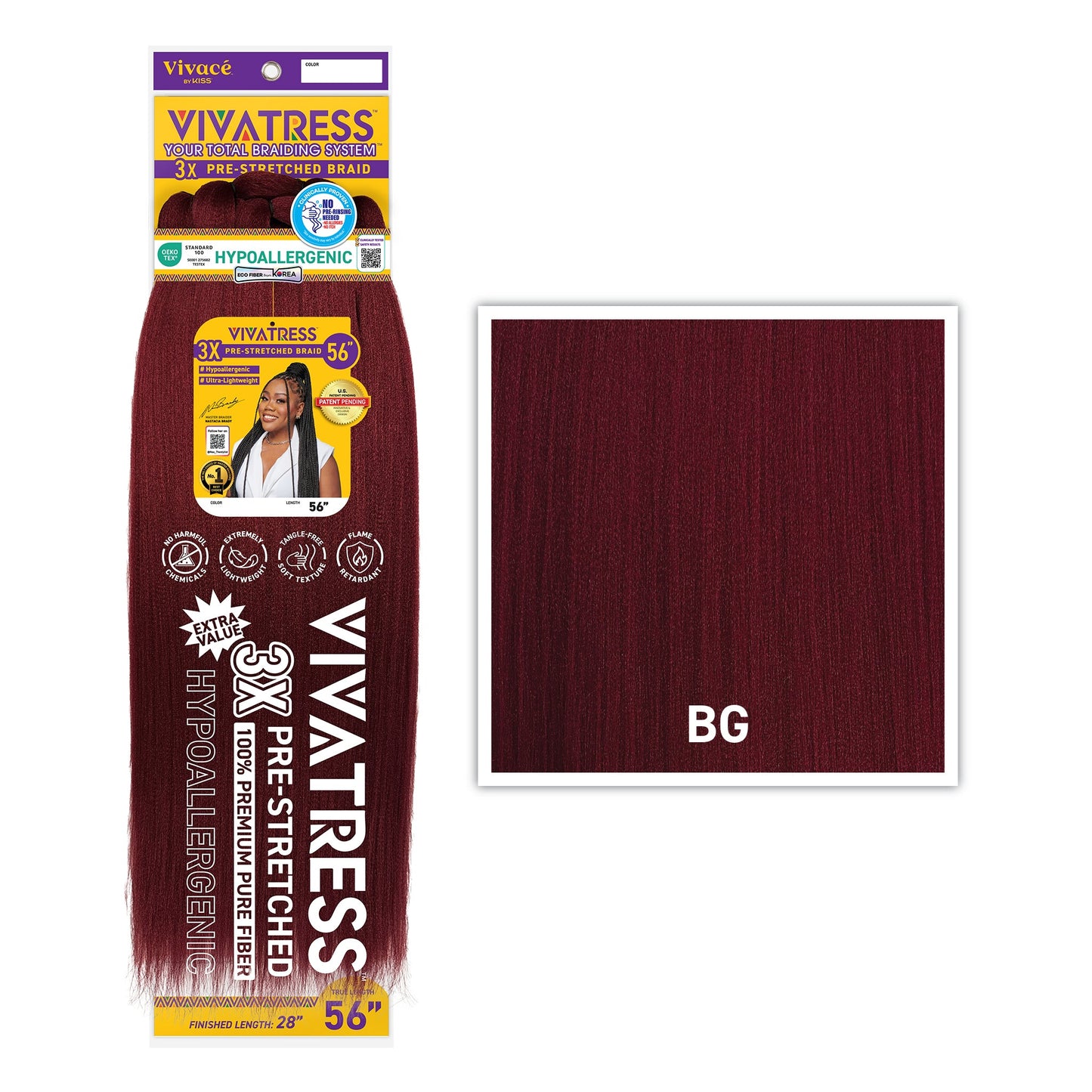 VIVATRESS 3X Pre-Stretched Braiding Hair 56" in BG - Burgundy