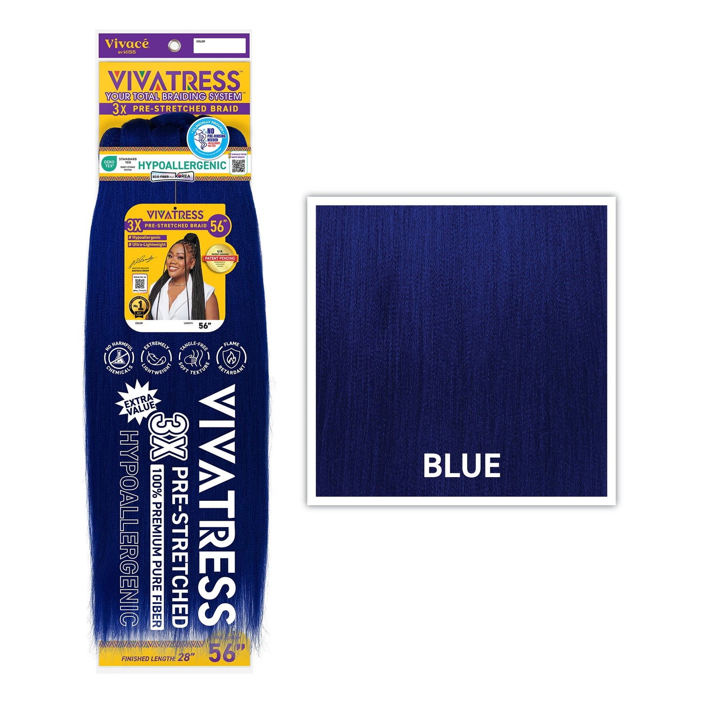 VIVATRESS 3X Pre-Stretched Braiding Hair 56" in Blue