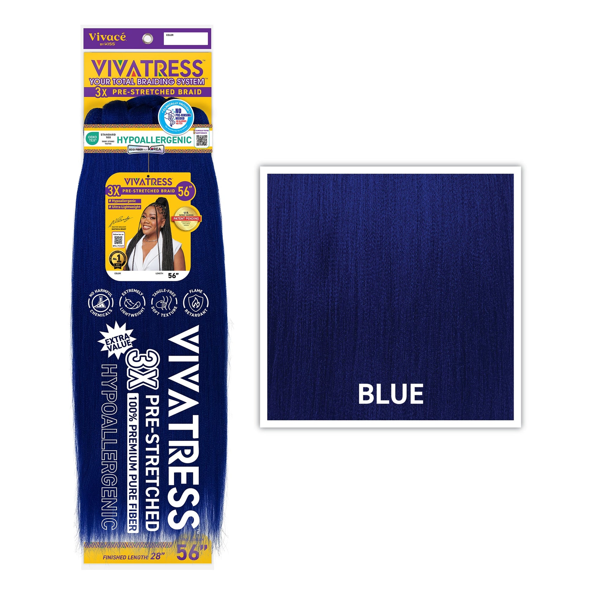 VIVATRESS 3X Pre-Stretched Braiding Hair 56" in Blue