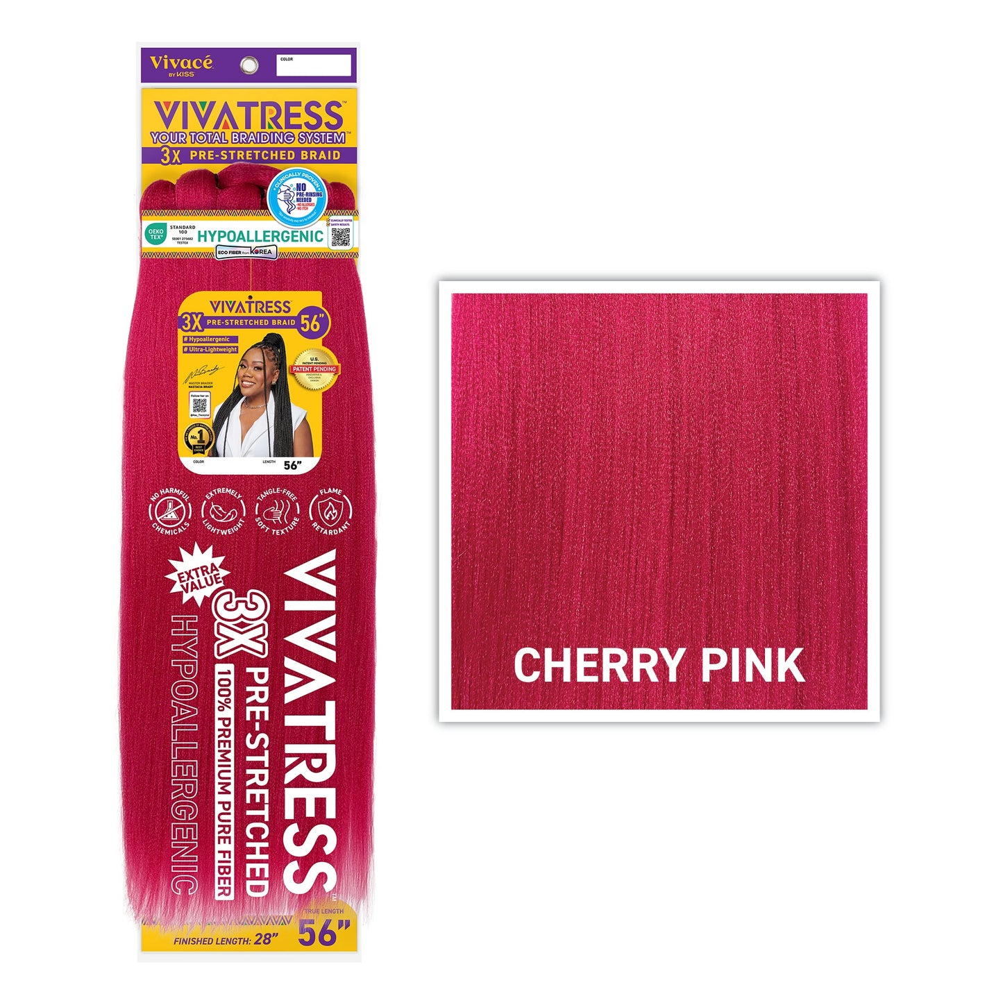 VIVATRESS 3X Pre-Stretched Braiding Hair 56" in Cherry Pink