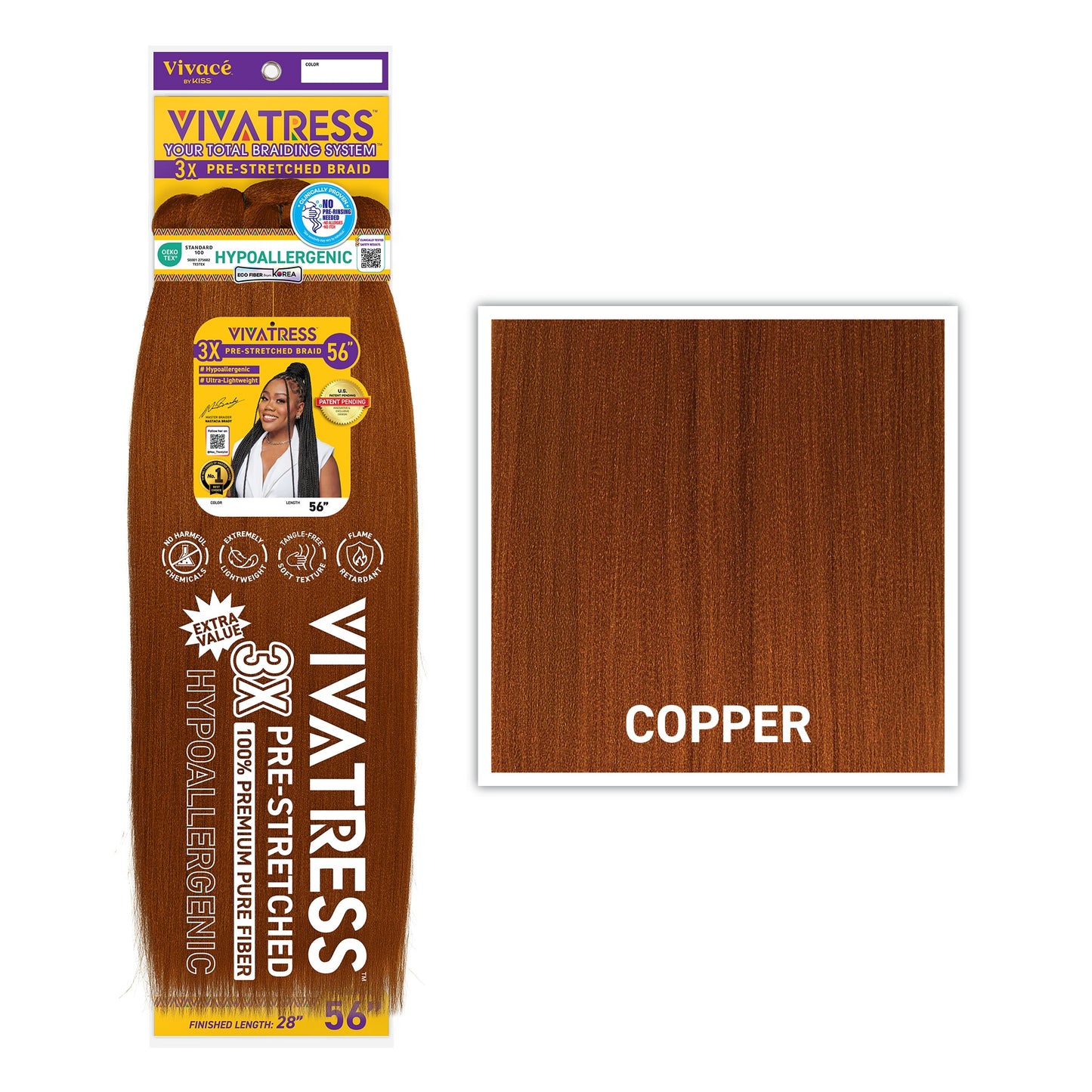 VIVATRESS 3X Pre-Stretched Braiding Hair 56" in Copper