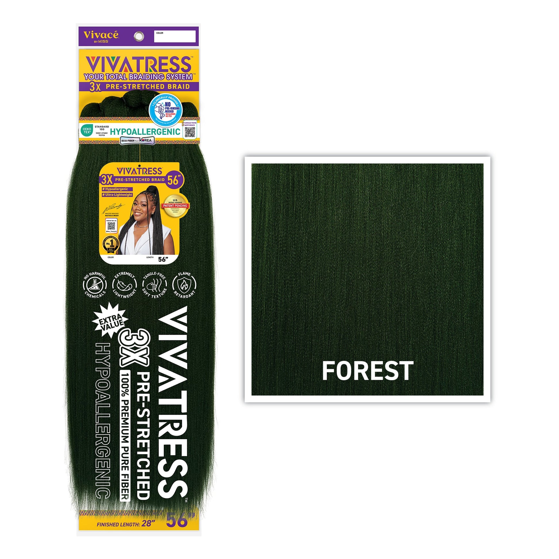 VIVATRESS 3X Pre-Stretched Braiding Hair 56" in Forest Green