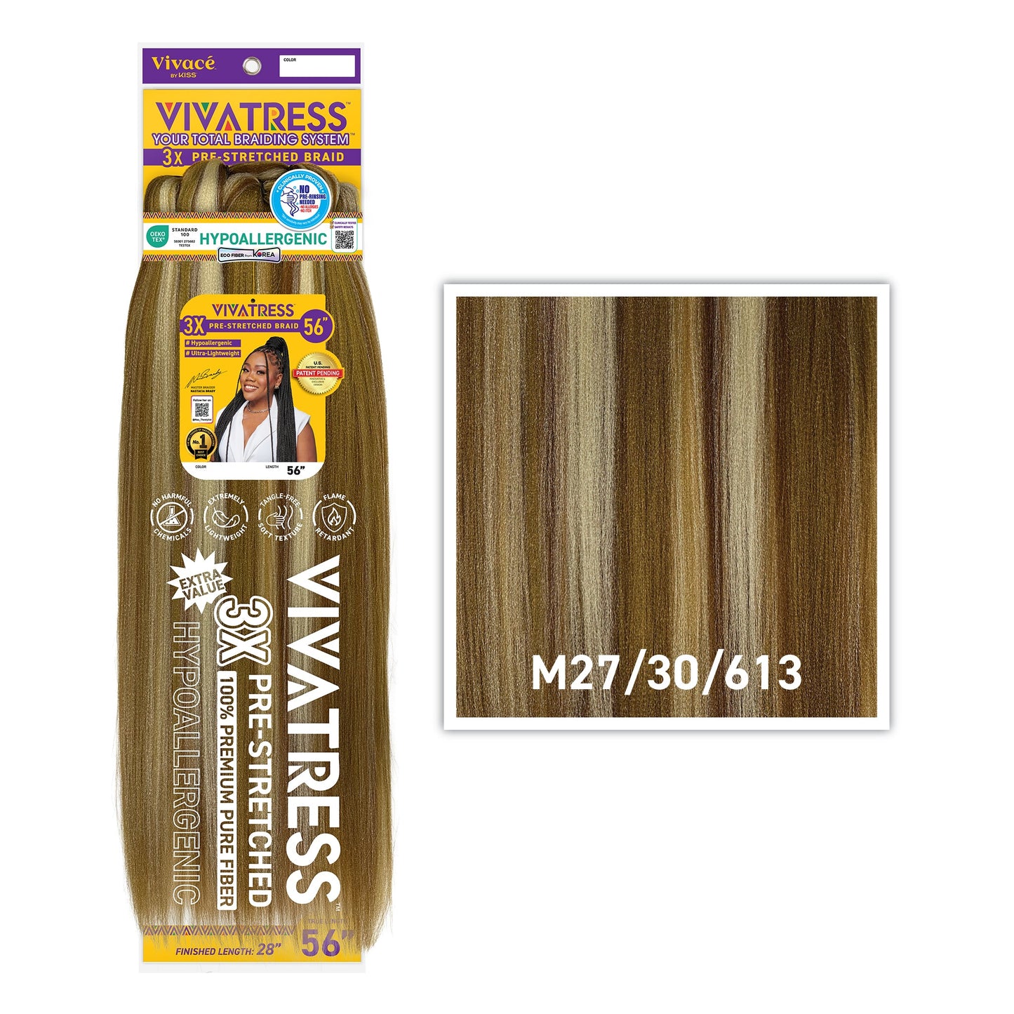 VIVATRESS 3X Pre-Stretched Braiding Hair 56" in M27/30/613