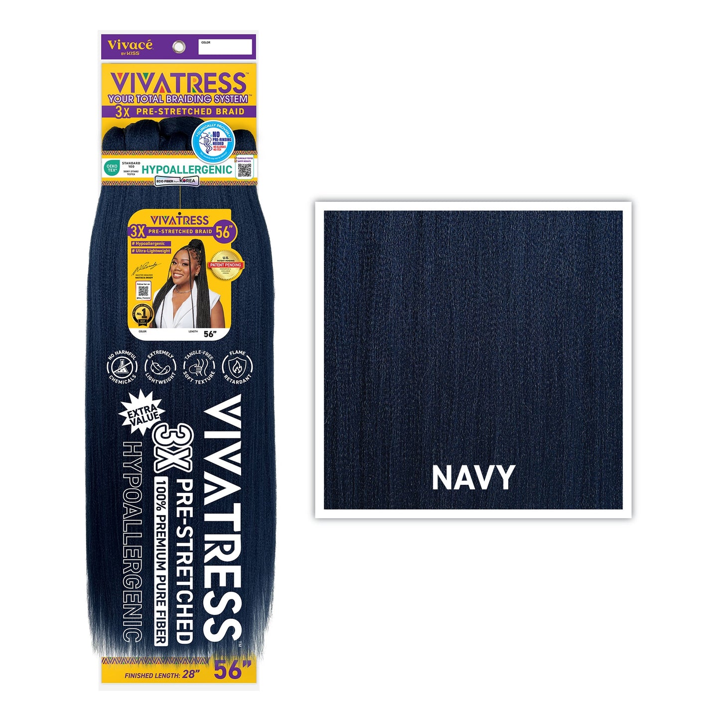 VIVATRESS 3X Pre-Stretched Braiding Hair 56" in Navy Blue