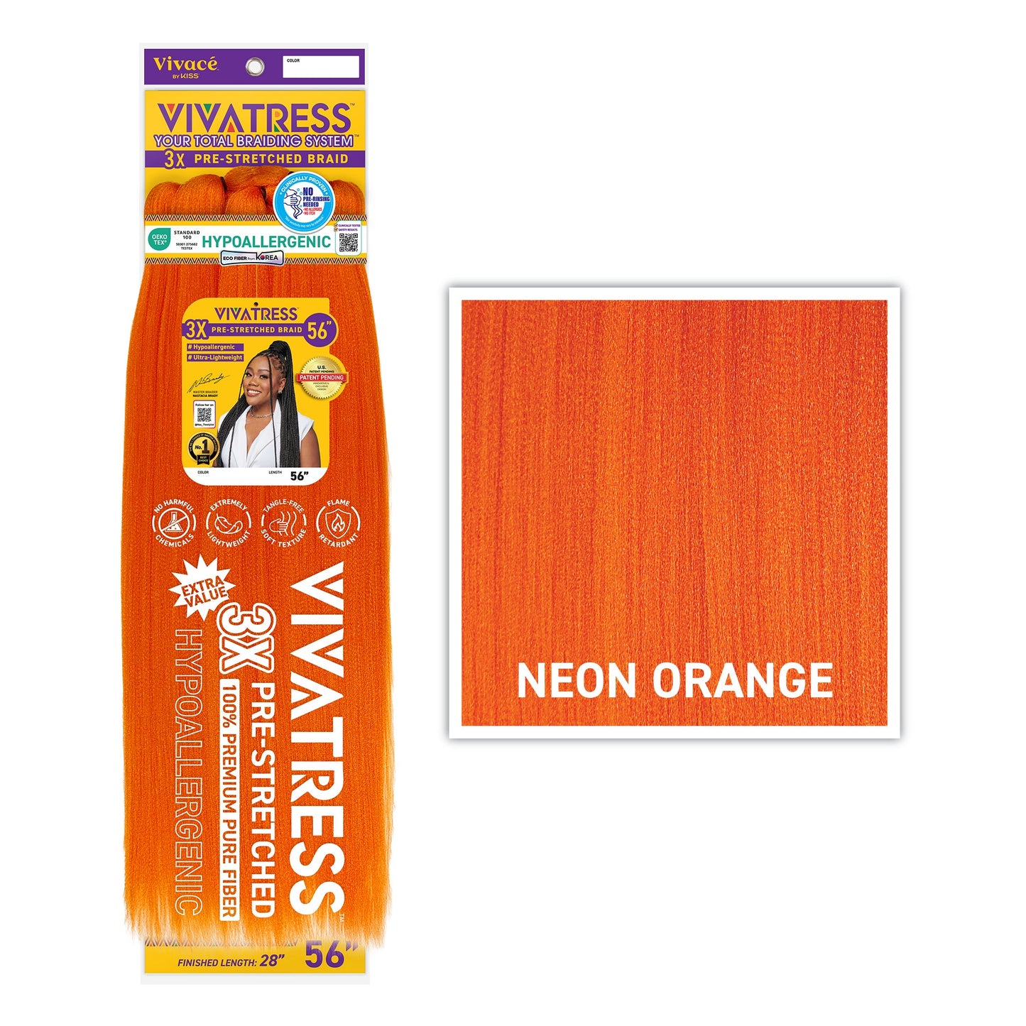 VIVATRESS 3X Pre-Stretched Braiding Hair 56" in Neon Orange