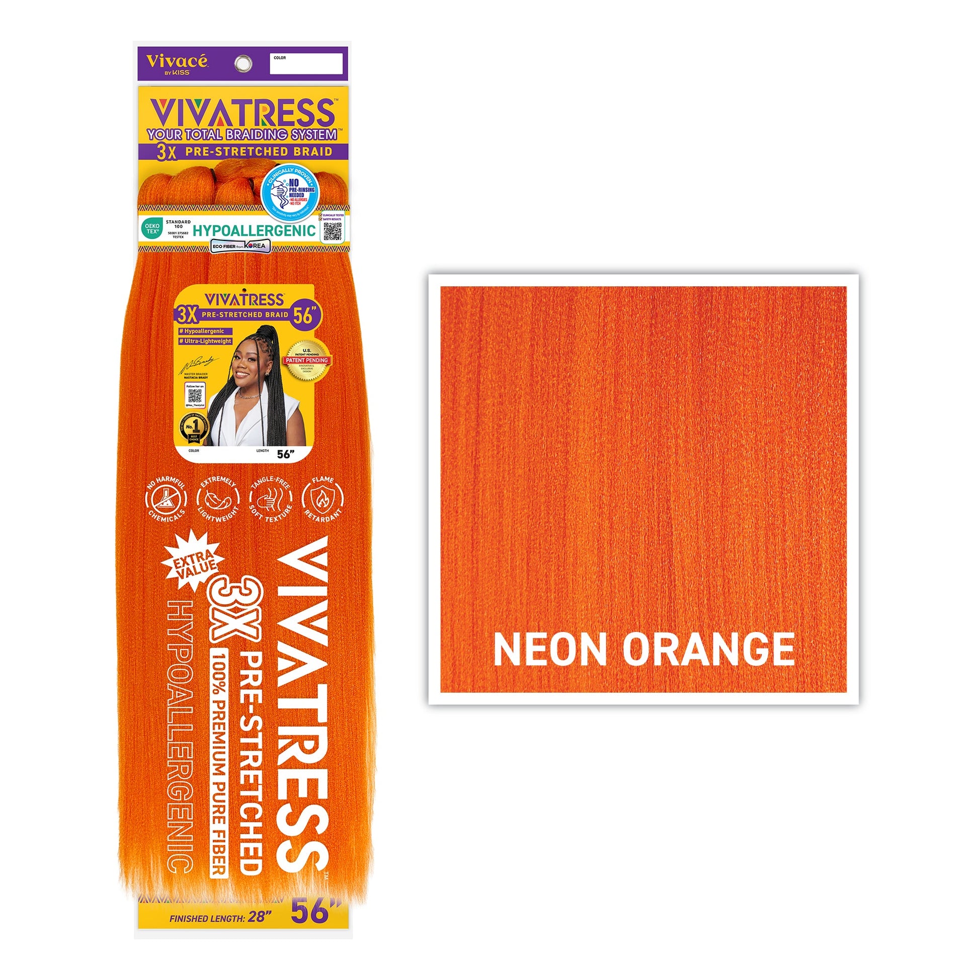 VIVATRESS 3X Pre-Stretched Braiding Hair 56" in Neon Orange