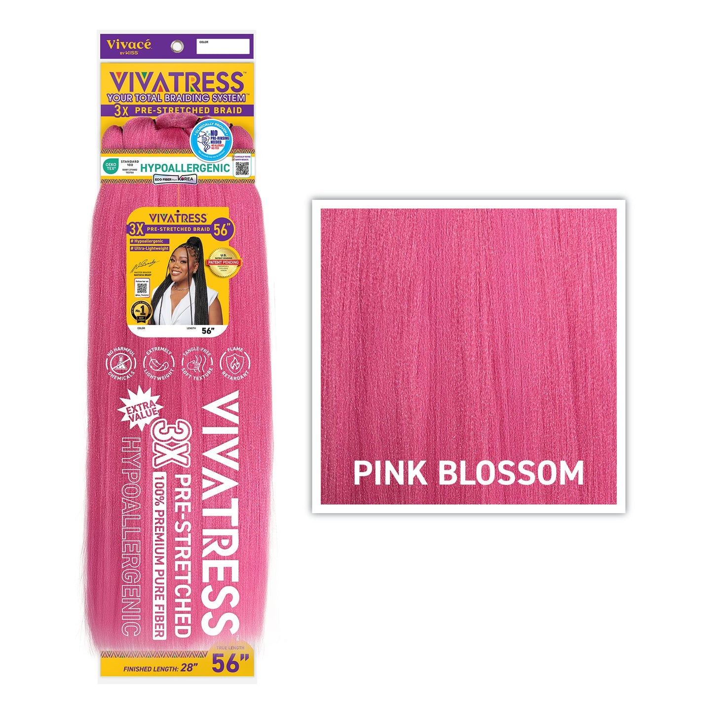 VIVATRESS 3X Pre-Stretched Braiding Hair 56" in Pink Blossom