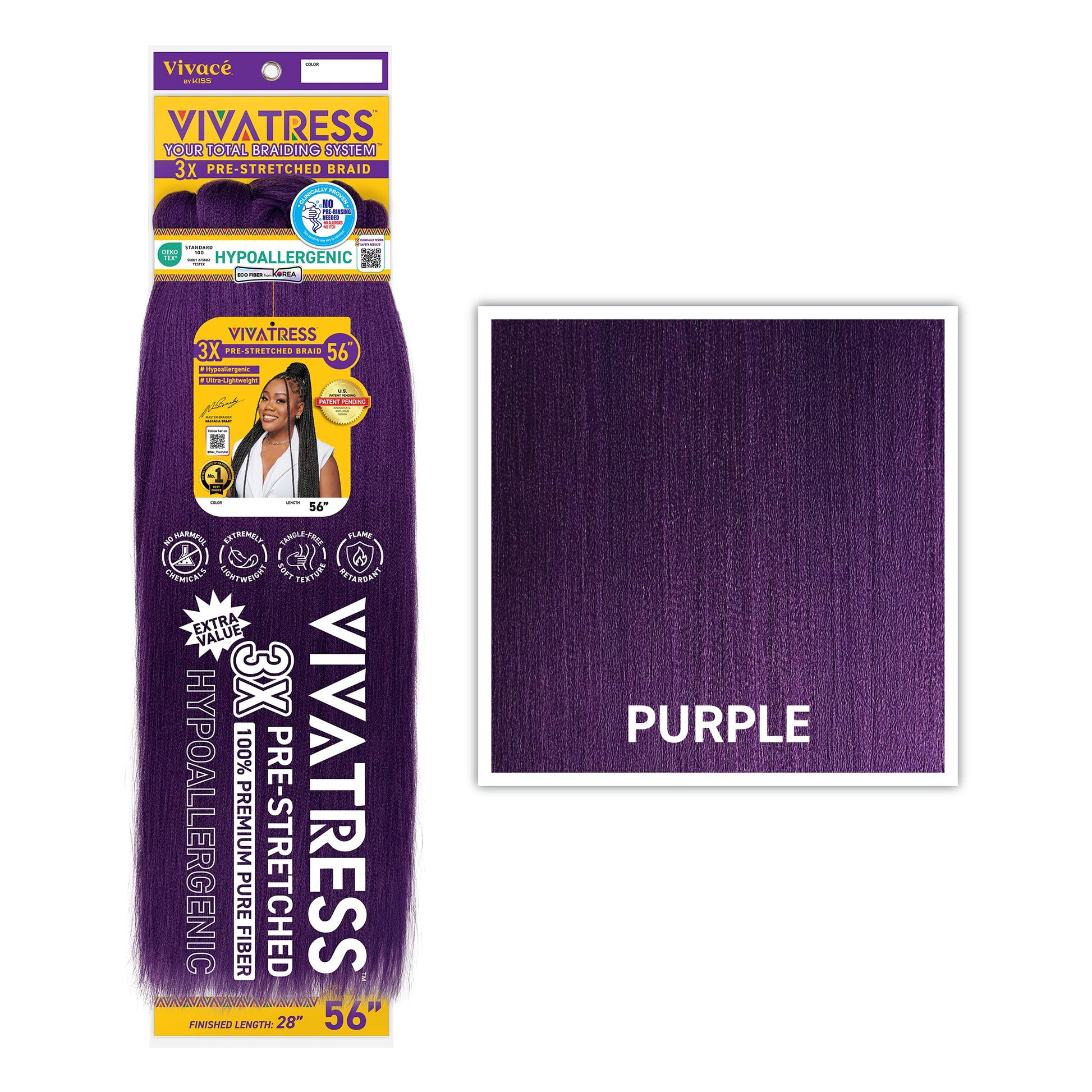 VIVATRESS 3X Pre-Stretched Braiding Hair 56" in Purple