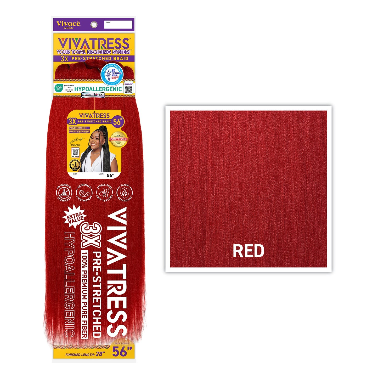 VIVATRESS 3X Pre-Stretched Braiding Hair 56" in Red