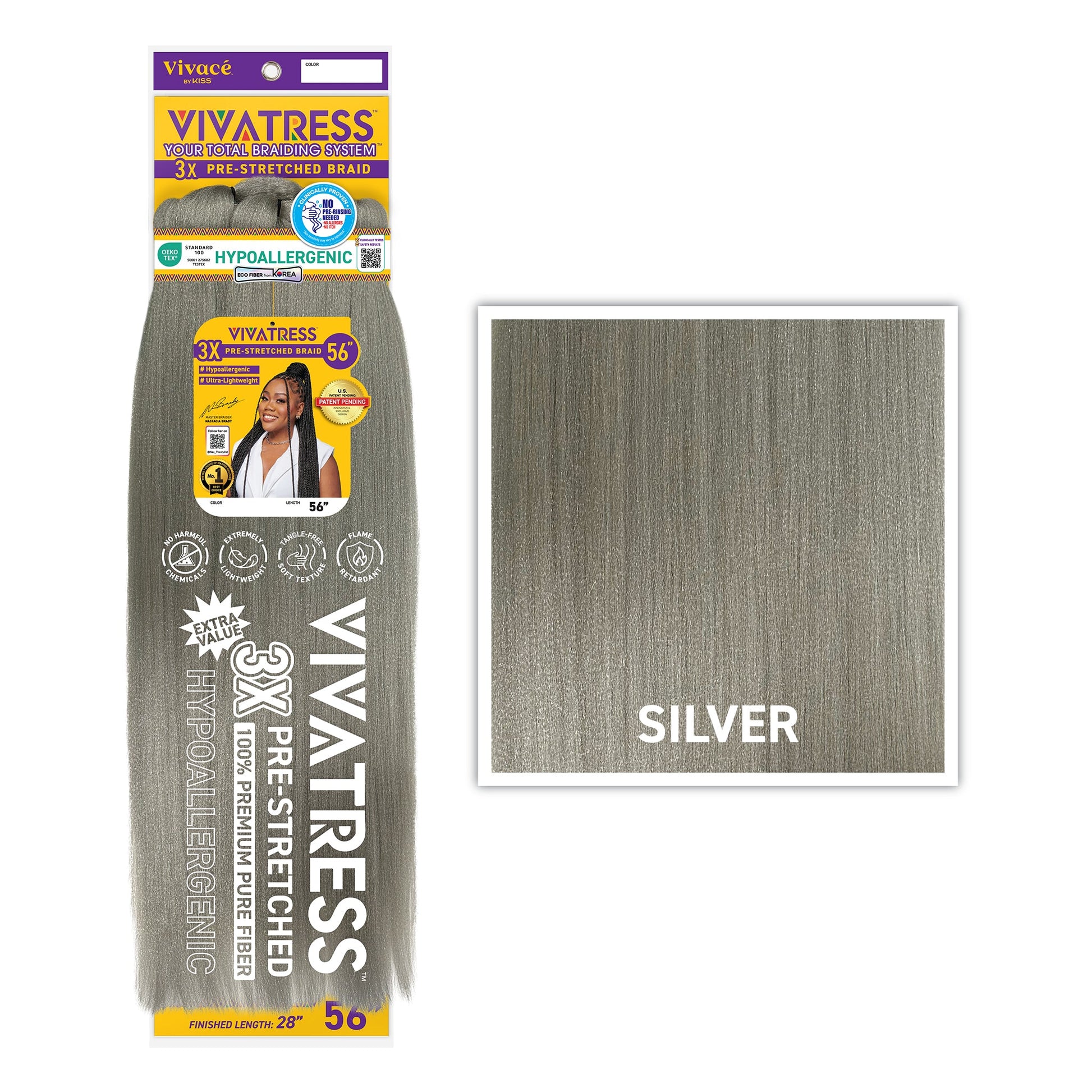 VIVATRESS 3X Pre-Stretched Braiding Hair 56" in Silver