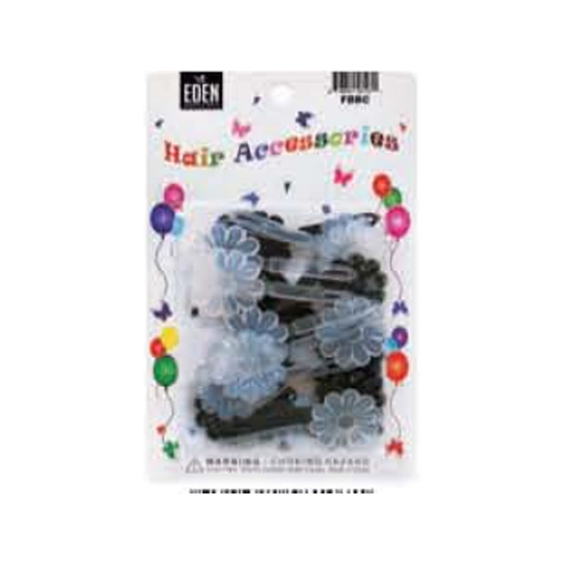 Eden Flower Hair Barrettes – 12 Pack – Black & Clear – one 12-piece retail package