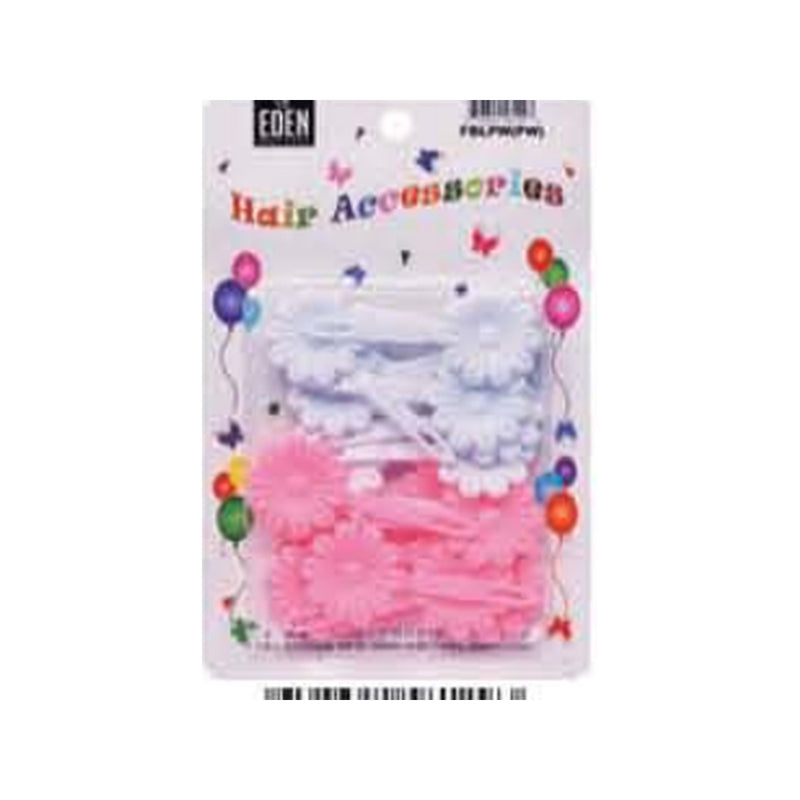Eden Flower Hair Barrettes – 12 Pack – Light Pink & White – one 12-piece retail package