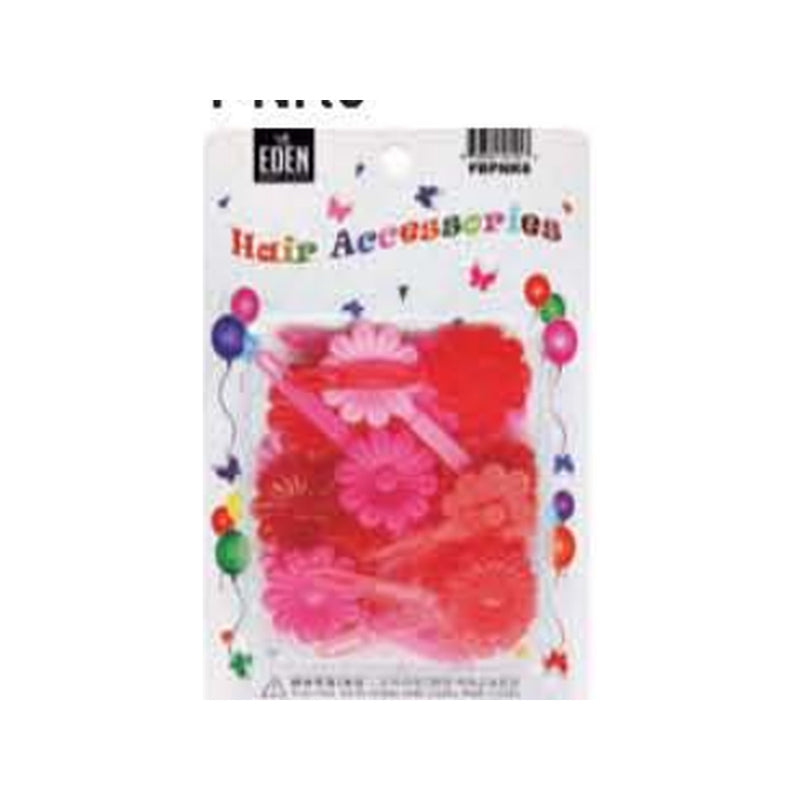Eden Flower Hair Barrettes – 12 Pack – Pink & Red – one 12-piece retail package