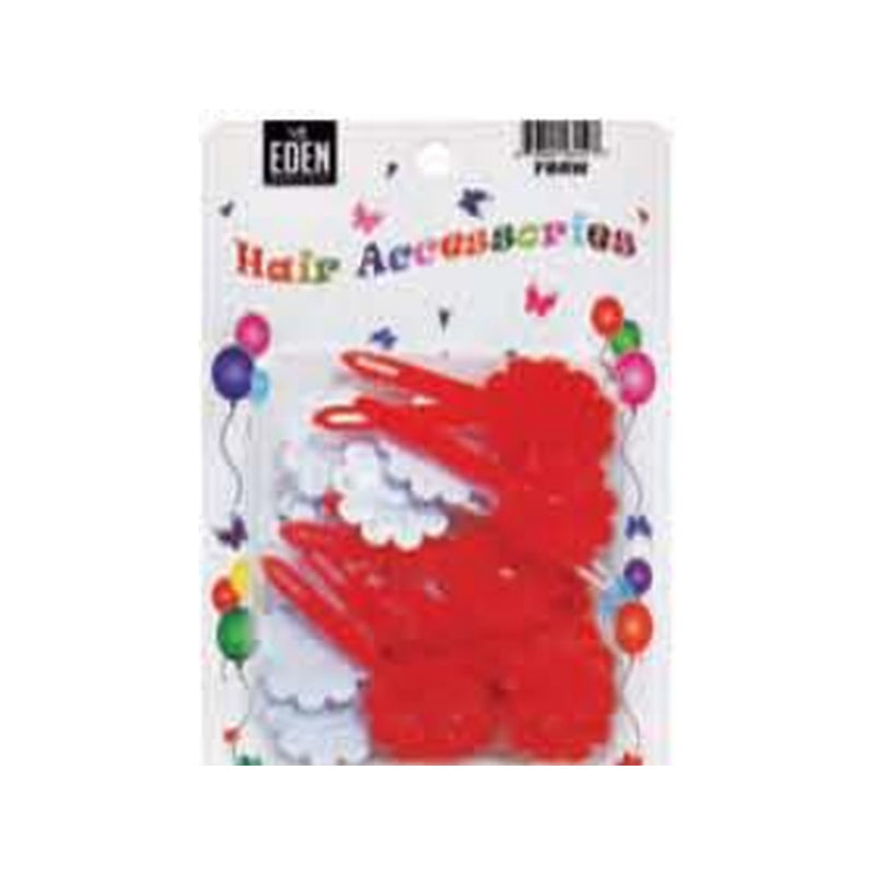 Eden Flower Hair Barrettes – 12 Pack – Red & White – one 12-piece retail package