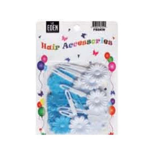 Eden Flower Hair Barrettes – 12 Pack — Sky Blue & White