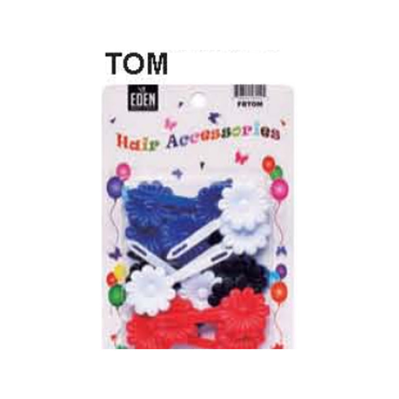 Eden Flower Hair Barrettes – 12 Pack – Navy, White & Red – one 12-piece retail package