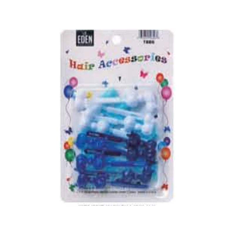 Eden Bow Tie Ribbon Hair Barrettes – 12 Pack – Blue Mix – one 12-piece retail package