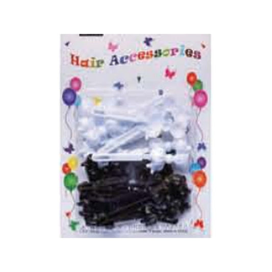 Eden Bow Tie Ribbon Hair Barrettes – 12 Pack — Black & White