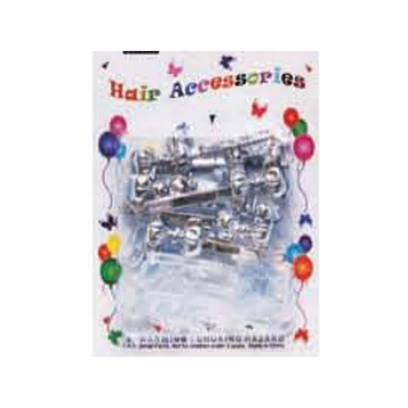 Eden Bow Tie Ribbon Hair Barrettes – 12 Pack – Metallic Silver & Clear – one 12-piece retail package
