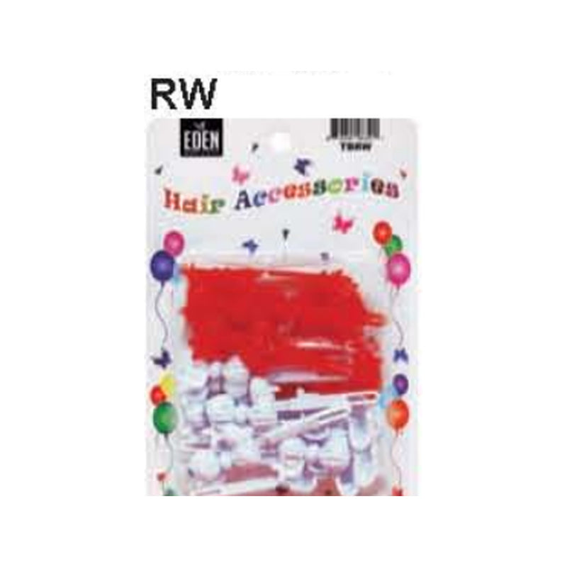 Eden Bow Tie Ribbon Hair Barrettes – 12 Pack – Red & White – one retail package