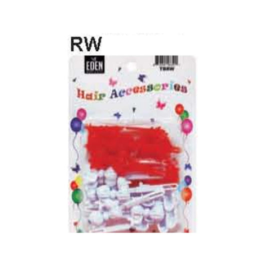 Eden Bow Tie Ribbon Hair Barrettes – 12 Pack — Red & White
