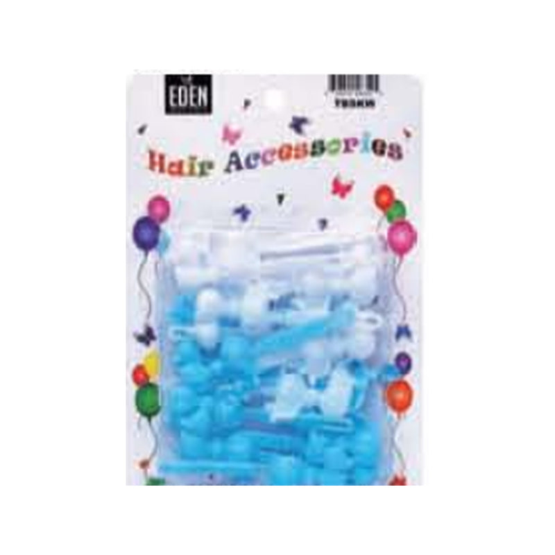 Eden Bow Tie Ribbon Hair Barrettes – 12 Pack – Sky Blue & White – one 12-piece retail package