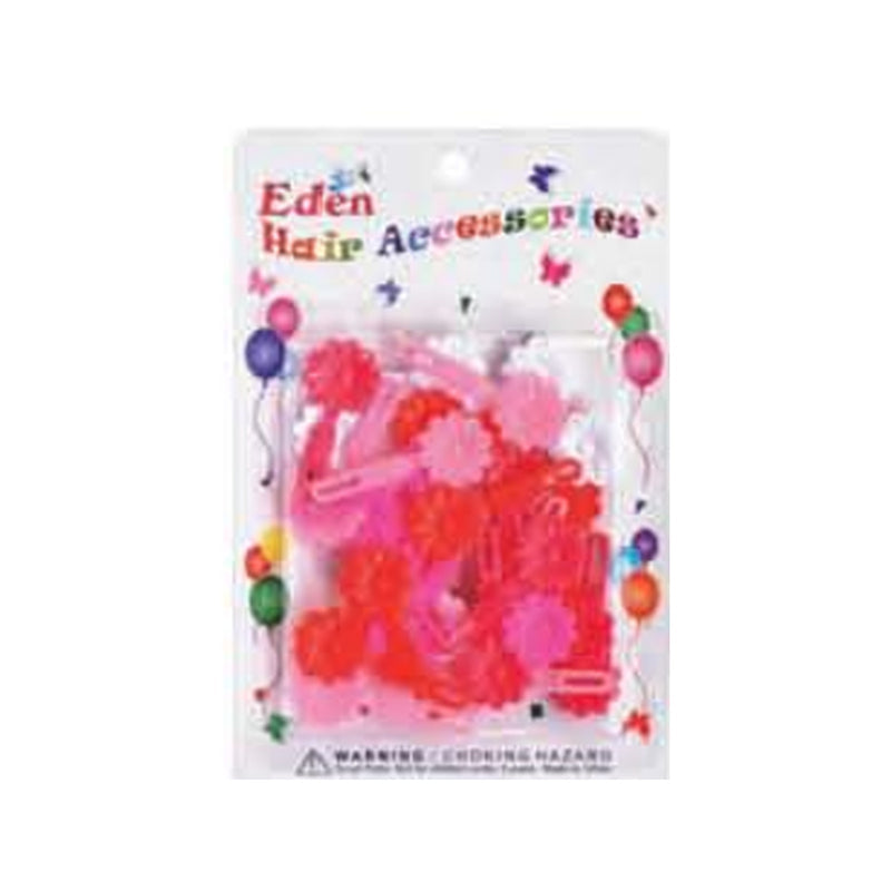 Eden Mini Flower Hair Barrettes – 12 Pack – Pink & Red – one retail package