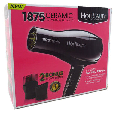 Hot Beauty 1875 Ceramic Styling Dryer – Black – Default Title – one retail unit