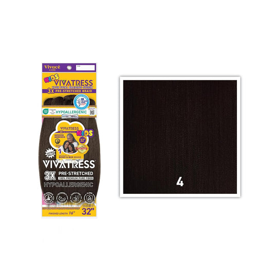 VIVATRESS 3X Kids Pre-Stretched Braiding Hair 32″ — 4 - Medium Brown