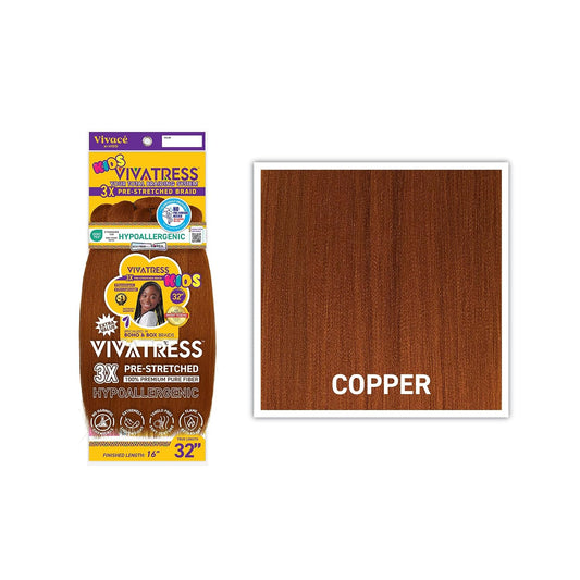 VIVATRESS 3X Kids Pre-Stretched Braiding Hair 32″ — Copper