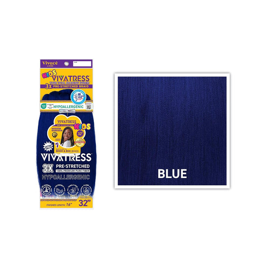 VIVATRESS 3X Kids Pre-Stretched Braiding Hair 32″ — Blue