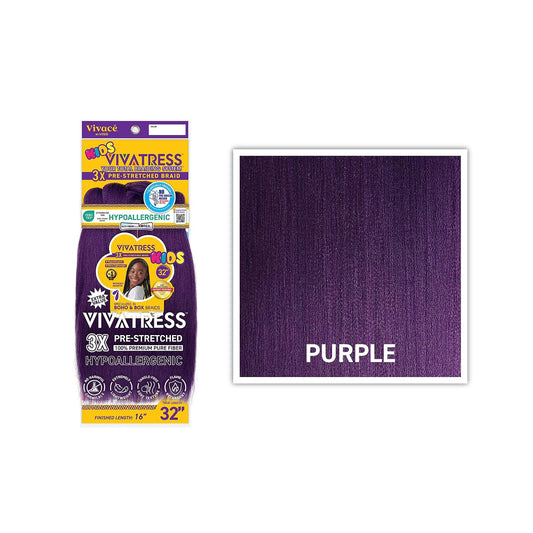 VIVATRESS 3X Kids Pre-Stretched Braiding Hair 32″ — Purple