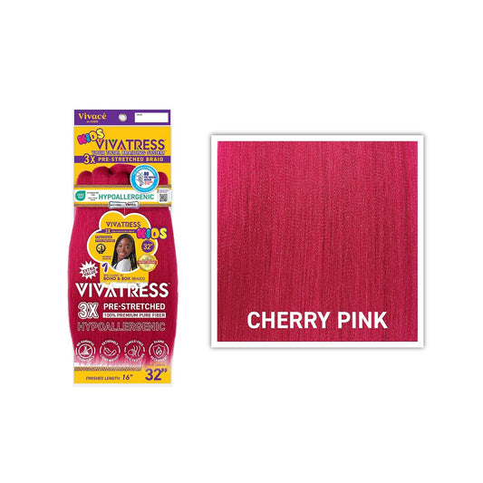 VIVATRESS 3X Kids Pre-Stretched Braiding Hair 32″ — Cherry Pink