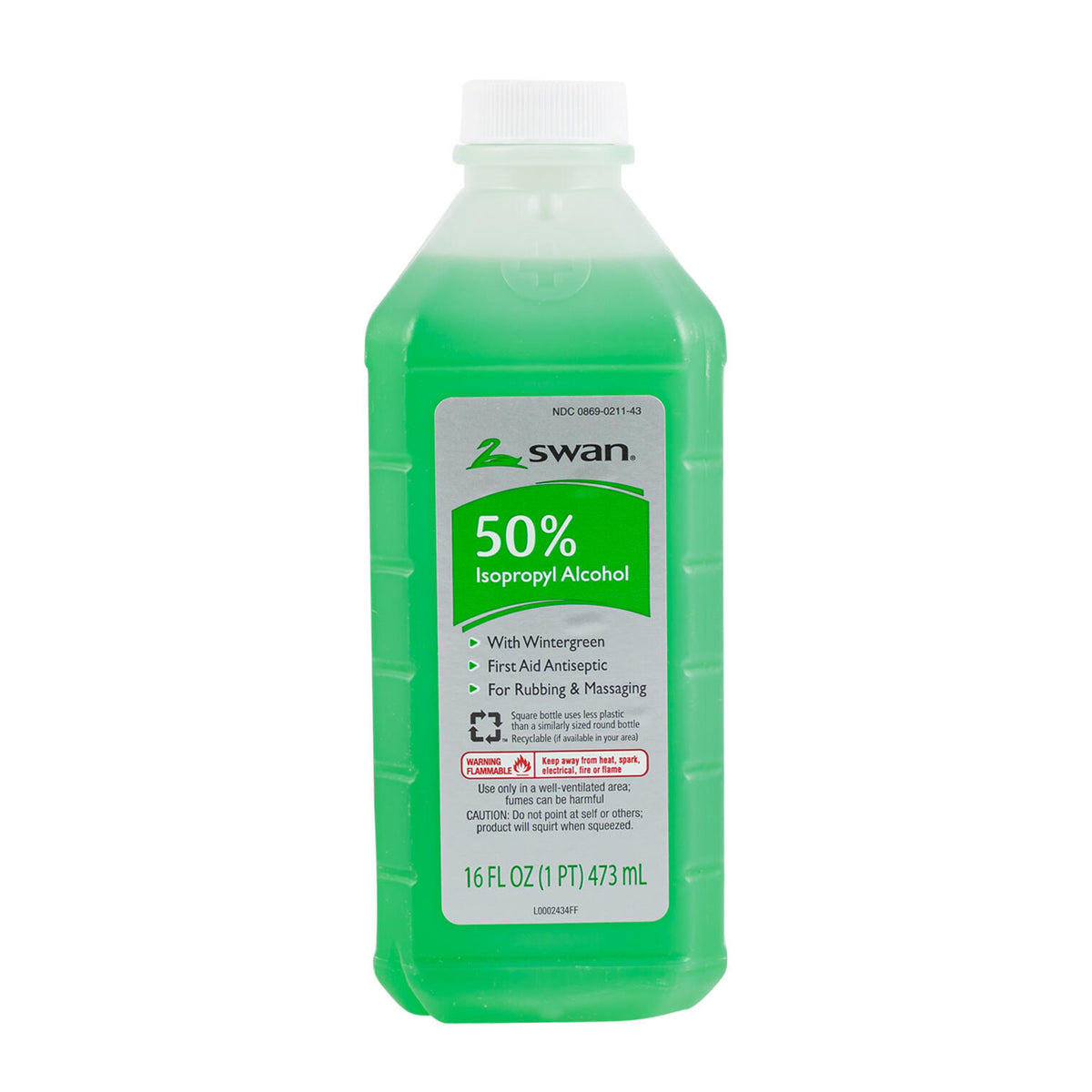 Swan 50% Isopropyl Alcohol with Wintergreen 16 fl oz bottle on white background