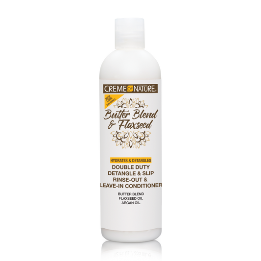 Crème of Nature Butter Blend and Flaxseed Double Duty Conditioner 12 oz bottle on white background