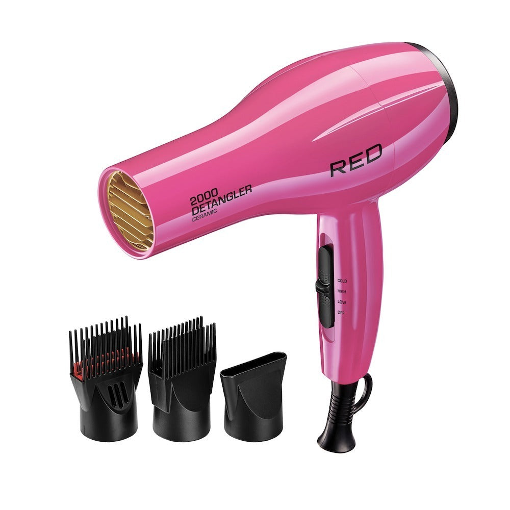 RED by KISS 2000 Ceramic Detangler Hair Dryer – Pink – one unit with included attachments