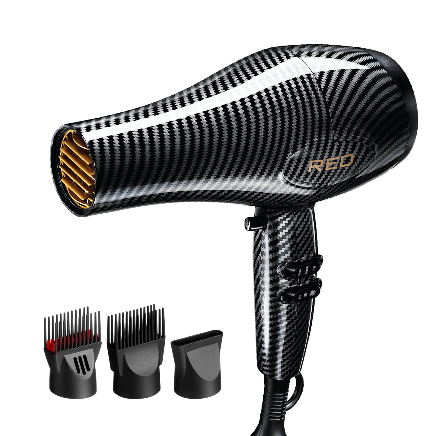 RED by KISS Designer Series 3200 Detangler Hair Dryer – Carbon Fiber – one unit with included attachments