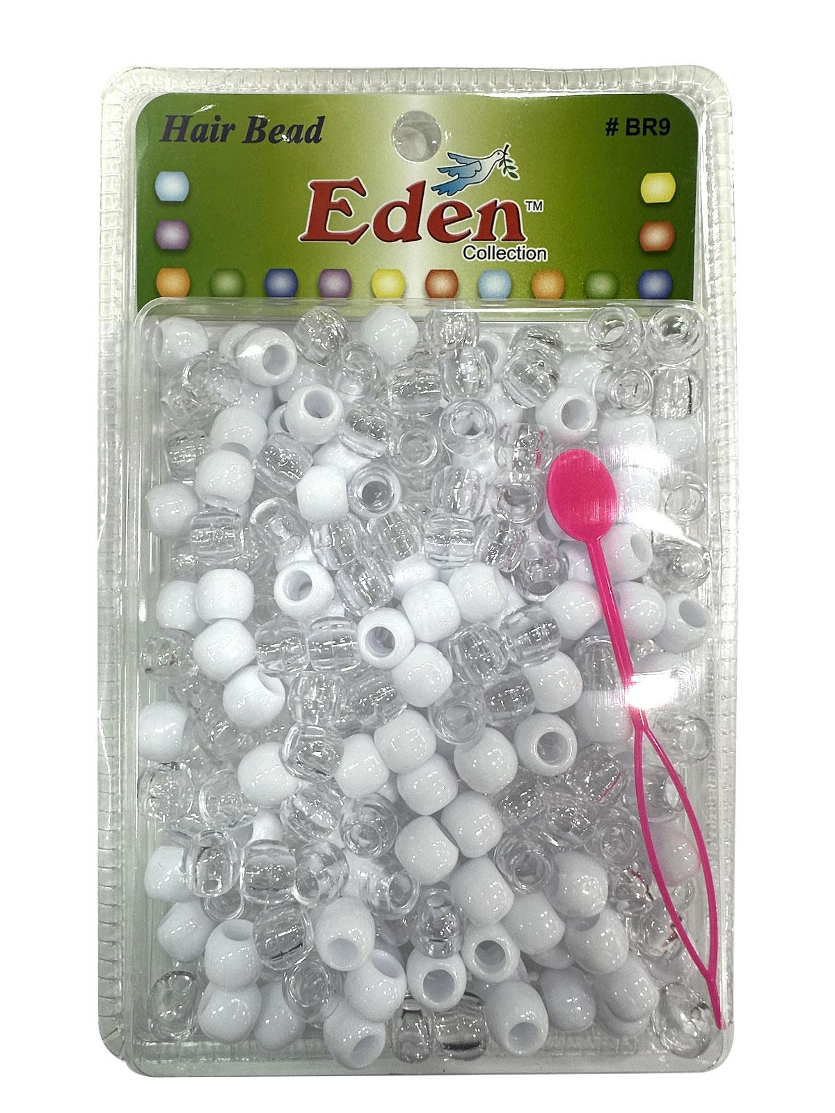Eden BR9 X-Large Blister Medium Round Hair Beads – Clear & White product image